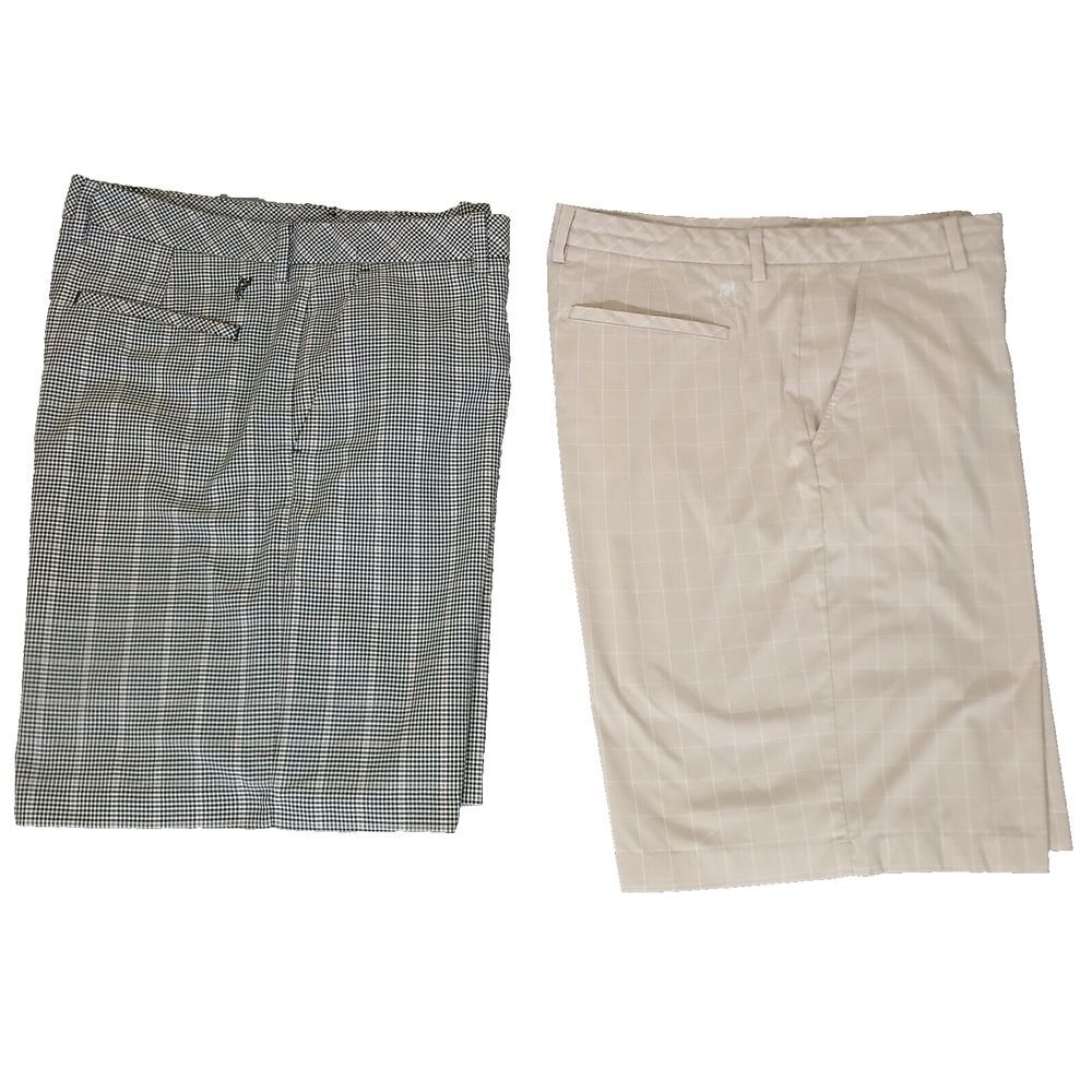 Lot Of 2 ASHWORTH Ez Tech Golf Shorts Mens Size 38W Beige Plaid 100%‎ Cotton